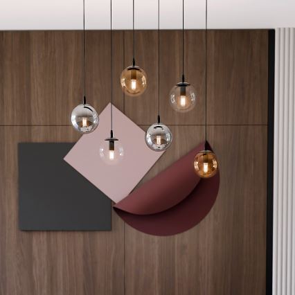 Luster na sajli COSMO 6xE14/10W/230V crno/sivo/bež/prozirna