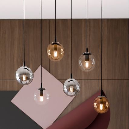 Luster na sajli COSMO 6xE14/10W/230V crno/sivo/bež/prozirna
