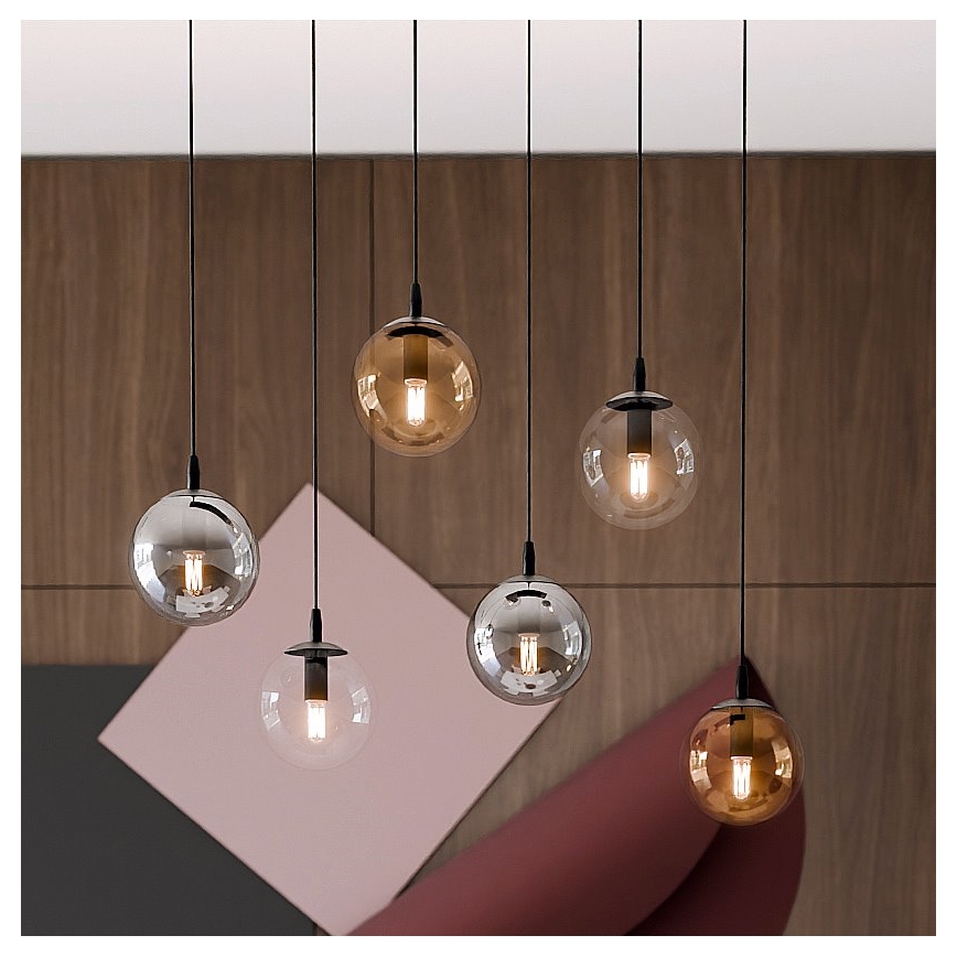 Luster na sajli COSMO 6xE14/10W/230V crno/sivo/bež/prozirna