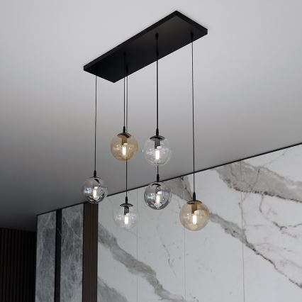 Luster na sajli COSMO 6xE14/10W/230V crno/sivo/bež/prozirna