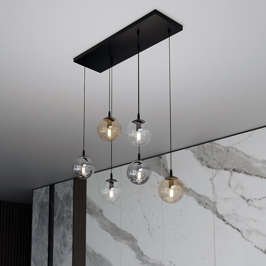Luster na sajli COSMO 6xE14/10W/230V crno/sivo/bež/prozirna