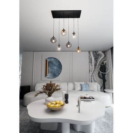 Luster na sajli COSMO 6xE14/10W/230V crno/sivo/bež/prozirna