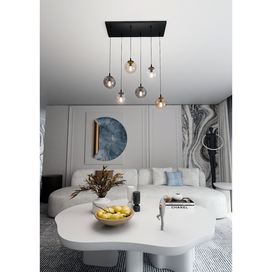 Luster na sajli COSMO 6xE14/10W/230V crno/sivo/bež/prozirna