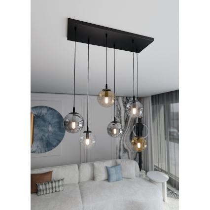 Luster na sajli COSMO 6xE14/10W/230V crno/sivo/bež/prozirna