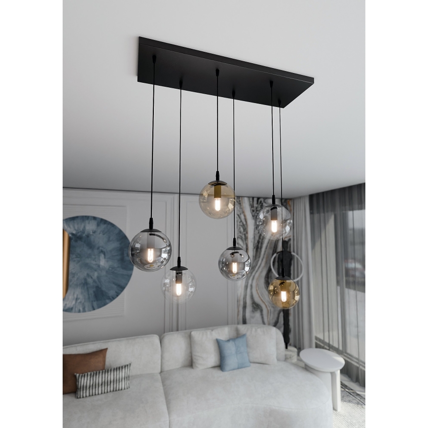 Luster na sajli COSMO 6xE14/10W/230V crno/sivo/bež/prozirna