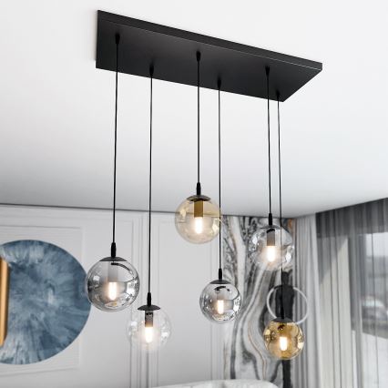 Luster na sajli COSMO 6xE14/10W/230V crno/sivo/bež/prozirna