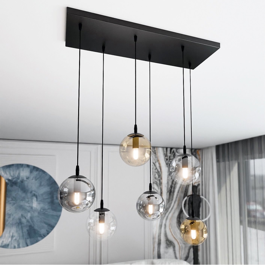 Luster na sajli COSMO 6xE14/10W/230V crno/sivo/bež/prozirna