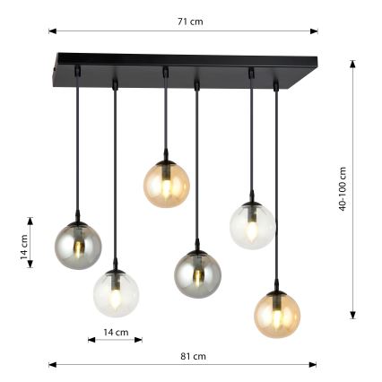 Luster na sajli COSMO 6xE14/10W/230V crno/sivo/bež/prozirna
