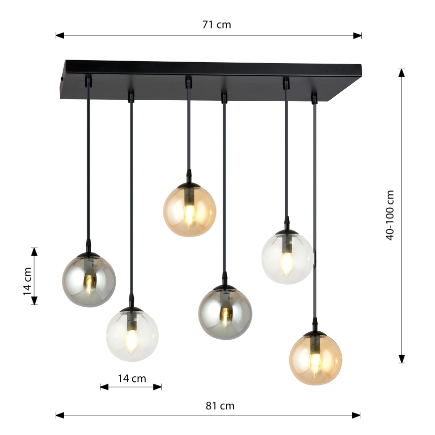 Luster na sajli COSMO 6xE14/10W/230V crno/sivo/bež/prozirna