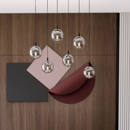 Luster na sajli COSMO 6xE14/10W/230V crno/sivo