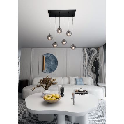 Luster na sajli COSMO 6xE14/10W/230V crno/sivo