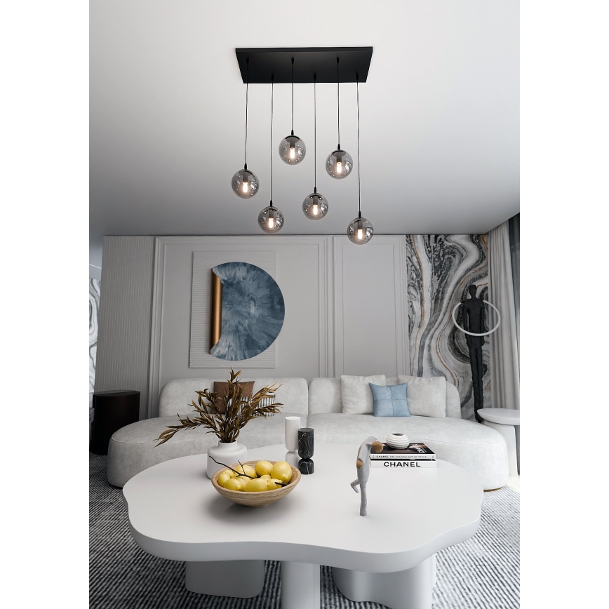 Luster na sajli COSMO 6xE14/10W/230V crno/sivo