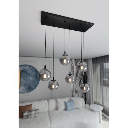 Luster na sajli COSMO 6xE14/10W/230V crno/sivo