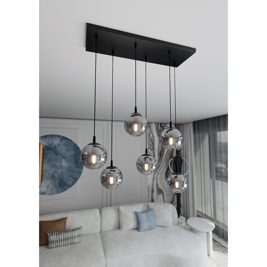 Luster na sajli COSMO 6xE14/10W/230V crno/sivo