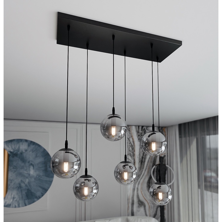 Luster na sajli COSMO 6xE14/10W/230V crno/sivo