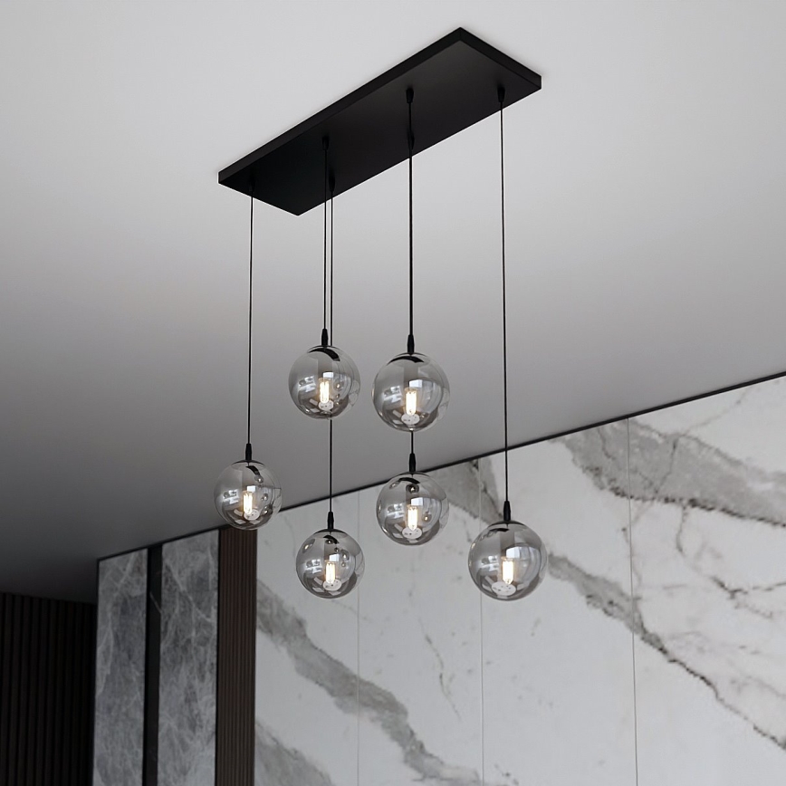Luster na sajli COSMO 6xE14/10W/230V crno/sivo