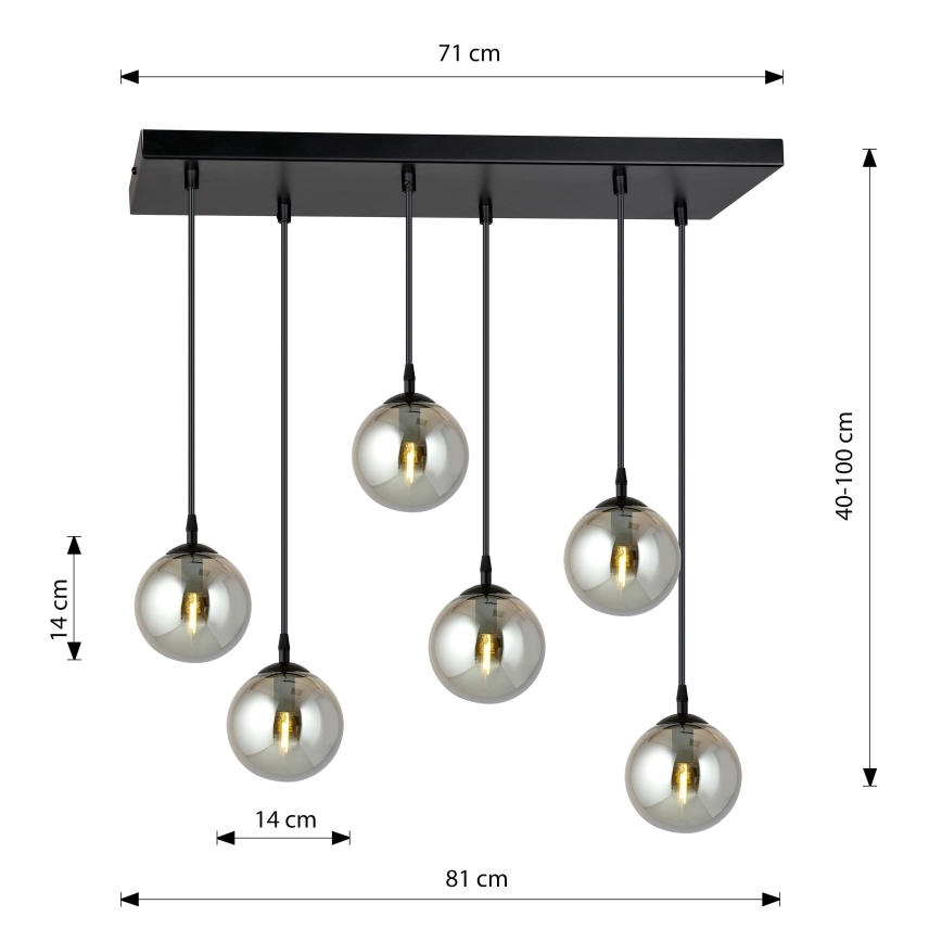 Luster na sajli COSMO 6xE14/10W/230V crno/sivo