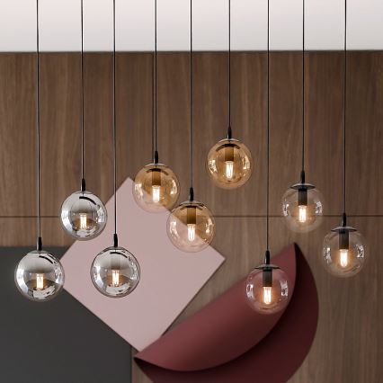 Luster na sajli COSMO 9xE14/10W/230V crno/sivo/bež/prozirna