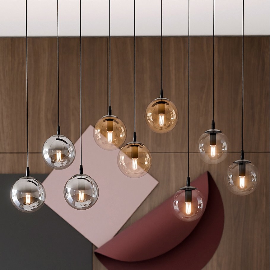 Luster na sajli COSMO 9xE14/10W/230V crno/sivo/bež/prozirna