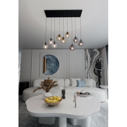 Luster na sajli COSMO 9xE14/10W/230V crno/sivo/bež/prozirna