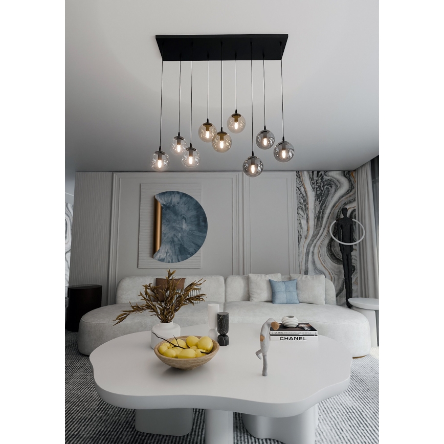 Luster na sajli COSMO 9xE14/10W/230V crno/sivo/bež/prozirna