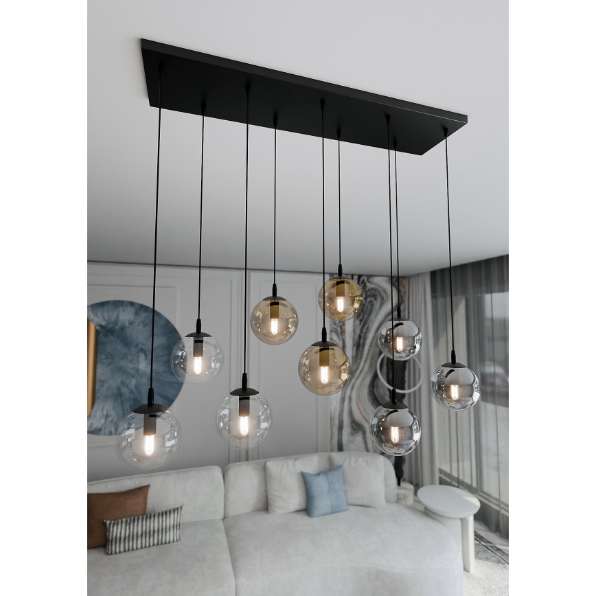 Luster na sajli COSMO 9xE14/10W/230V crno/sivo/bež/prozirna