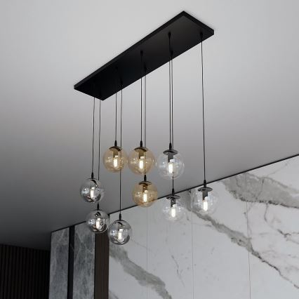Luster na sajli COSMO 9xE14/10W/230V crno/sivo/bež/prozirna