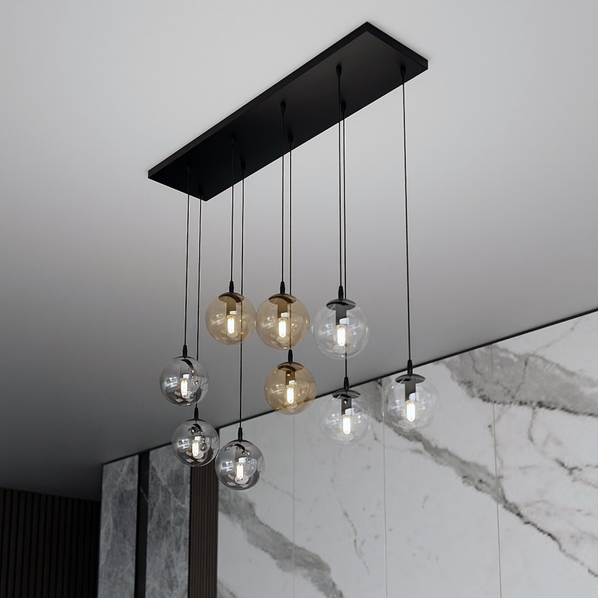 Luster na sajli COSMO 9xE14/10W/230V crno/sivo/bež/prozirna