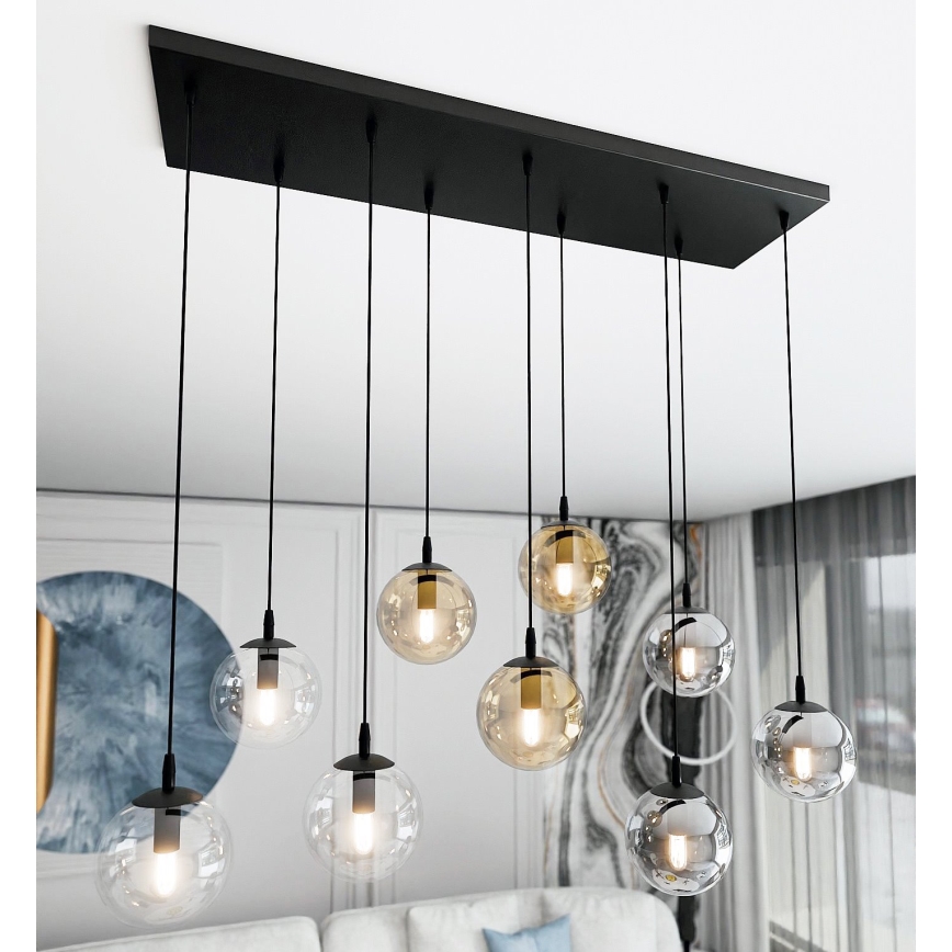 Luster na sajli COSMO 9xE14/10W/230V crno/sivo/bež/prozirna
