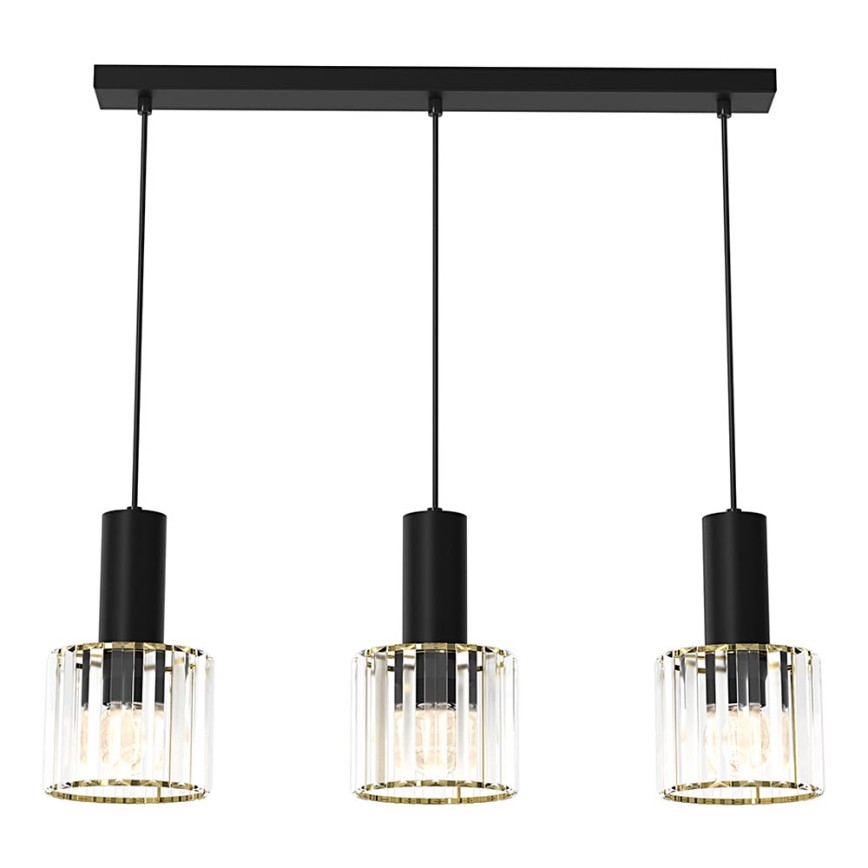 Luster na sajli CRISTAL 3xE27/60W/230V crno