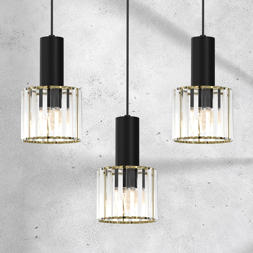 Luster na sajli CRISTAL 3xE27/60W/230V crno
