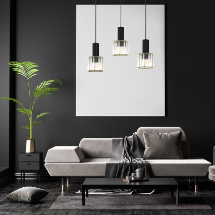 Luster na sajli CRISTAL 3xE27/60W/230V crno