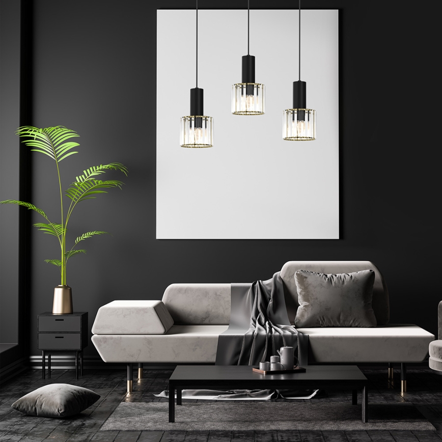 Luster na sajli CRISTAL 3xE27/60W/230V crno