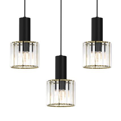 Luster na sajli CRISTAL 3xE27/60W/230V crno