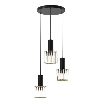 Luster na sajli CRISTAL 3xE27/60W/230V crno