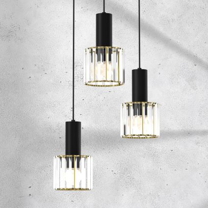 Luster na sajli CRISTAL 3xE27/60W/230V crno
