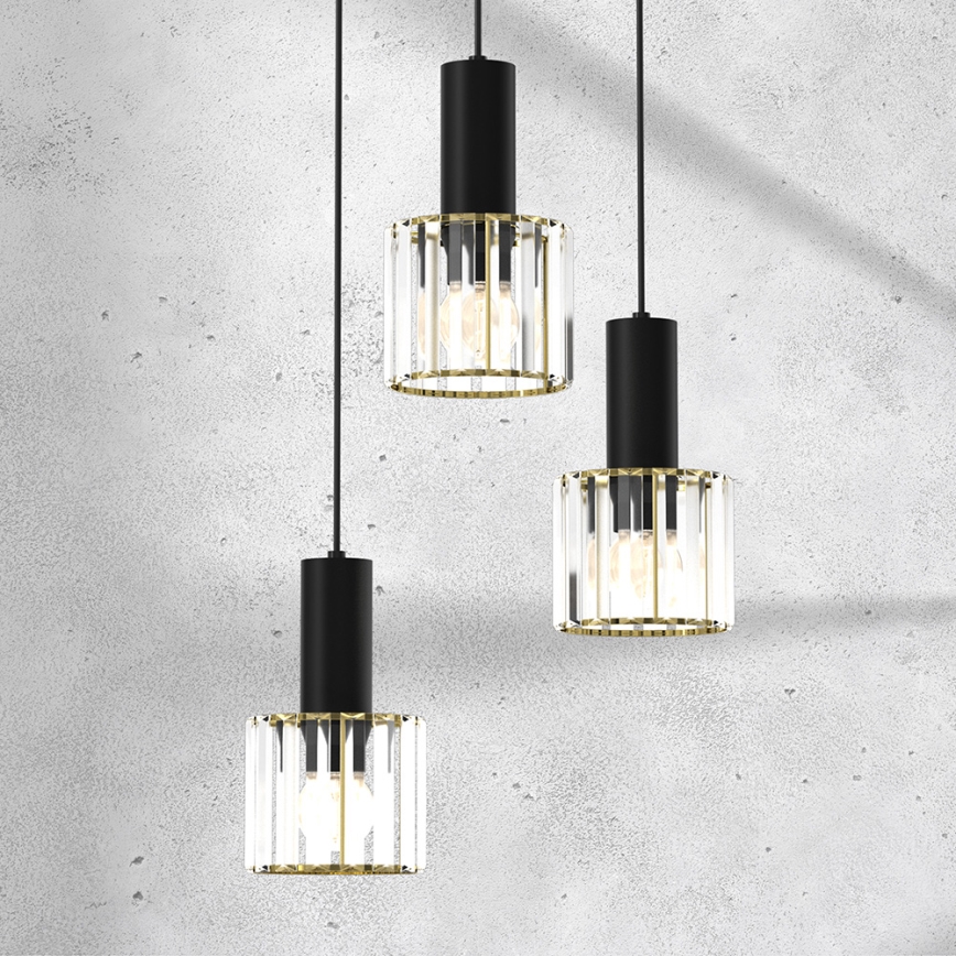 Luster na sajli CRISTAL 3xE27/60W/230V crno