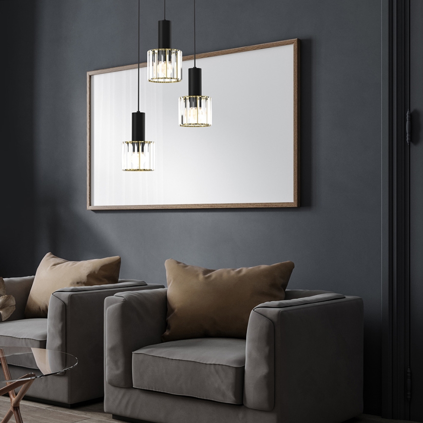 Luster na sajli CRISTAL 3xE27/60W/230V crno
