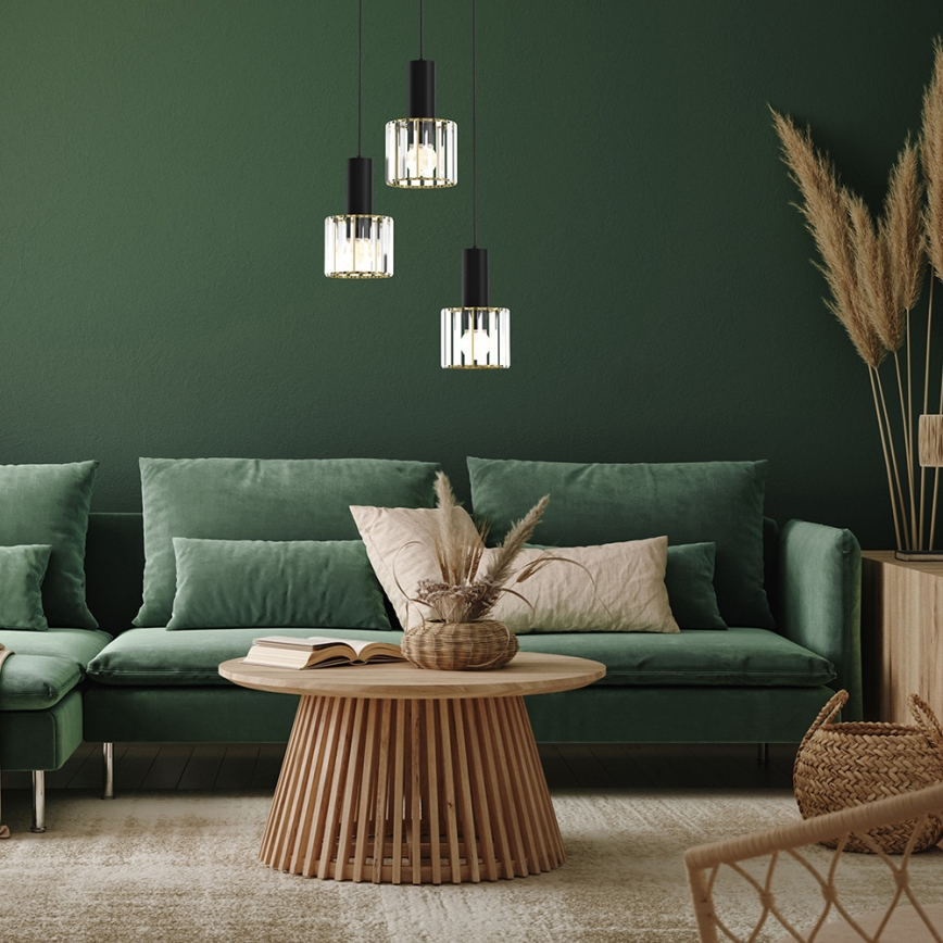 Luster na sajli CRISTAL 3xE27/60W/230V crno