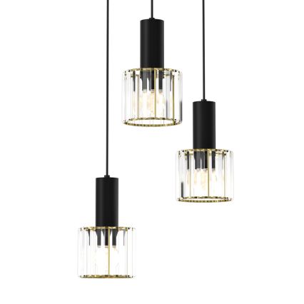 Luster na sajli CRISTAL 3xE27/60W/230V crno