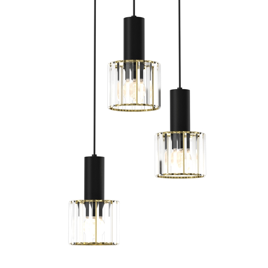 Luster na sajli CRISTAL 3xE27/60W/230V crno