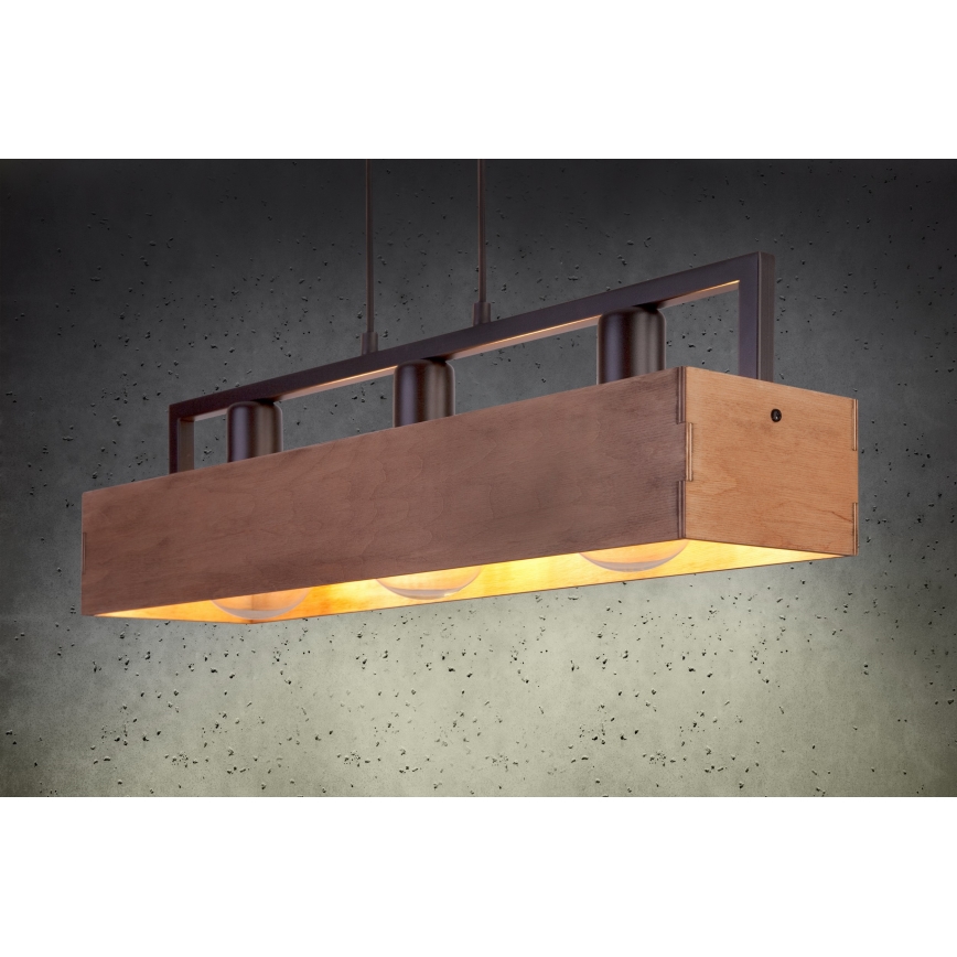 Luster na sajli DAKOTA 3xE27/60W/230V drvo/crno