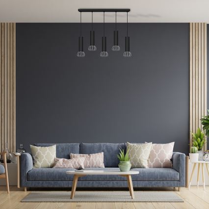 Luster na sajli DANTE 5xGU10/25W/230V crno/sjajni krom