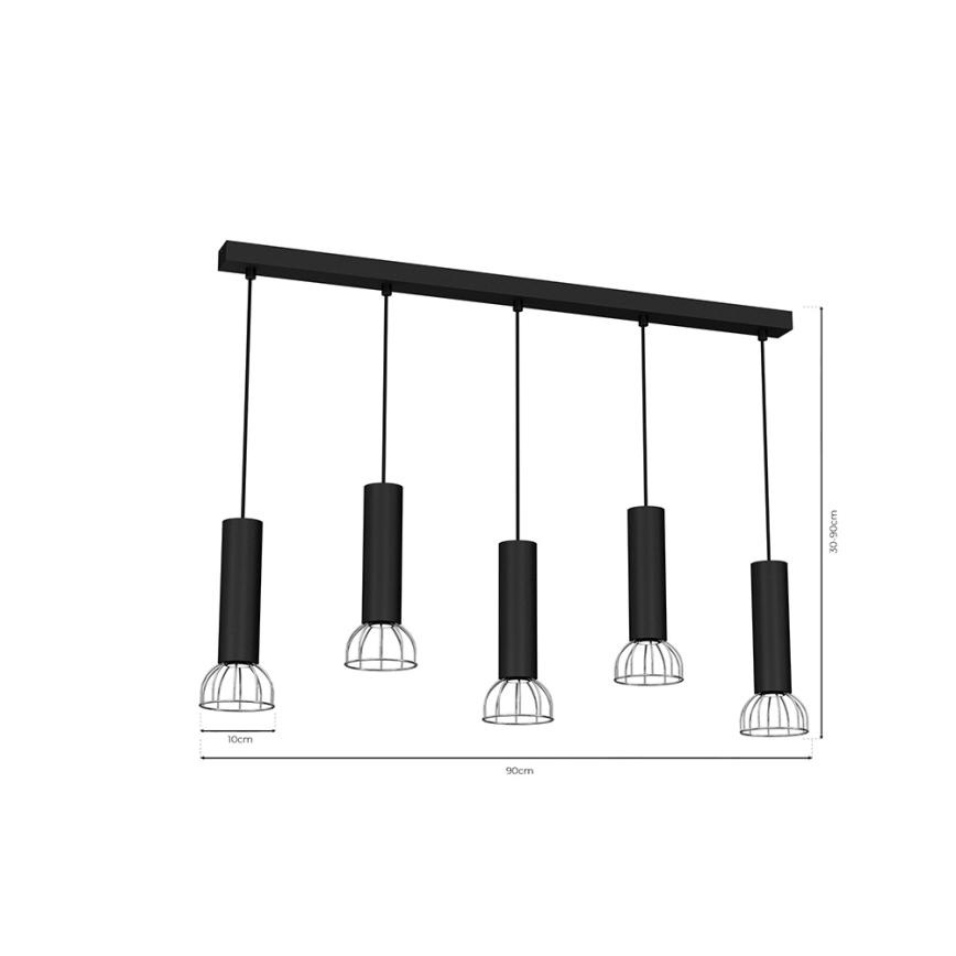 Luster na sajli DANTE 5xGU10/25W/230V crno/sjajni krom