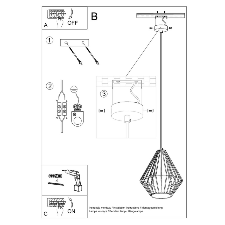 Luster na sajli DEMI 1xE27/60W/230V bela