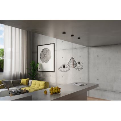 Luster na sajli DEMI 1xE27/60W/230V crno/bela