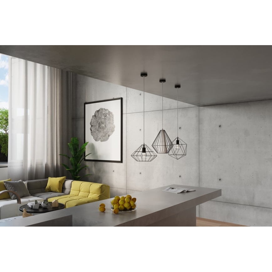 Luster na sajli DEMI 1xE27/60W/230V crno/bela