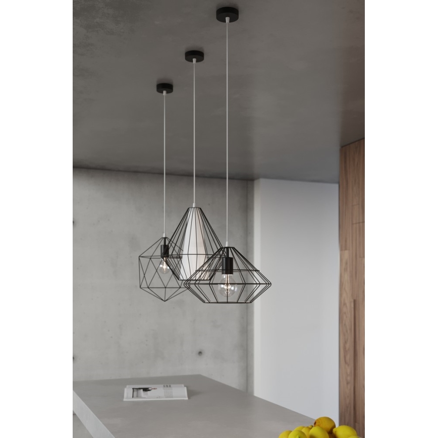 Luster na sajli DEMI 1xE27/60W/230V crno/bela
