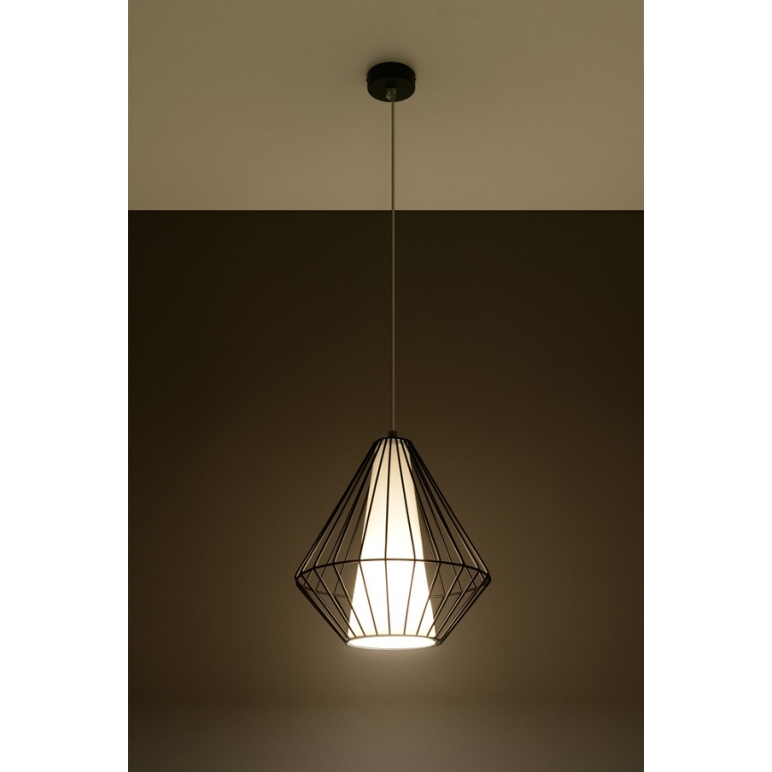 Luster na sajli DEMI 1xE27/60W/230V crno/bela