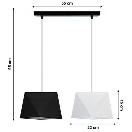Luster na sajli DIAMENT 2xE27/60W/230V crno-bela